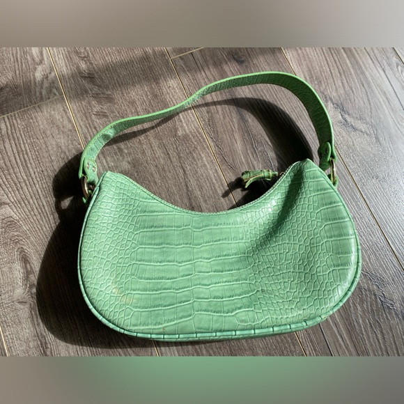 Liz Clairborne vintage green snakeskin structured zippered shoulder purse - Picture 5 of 13